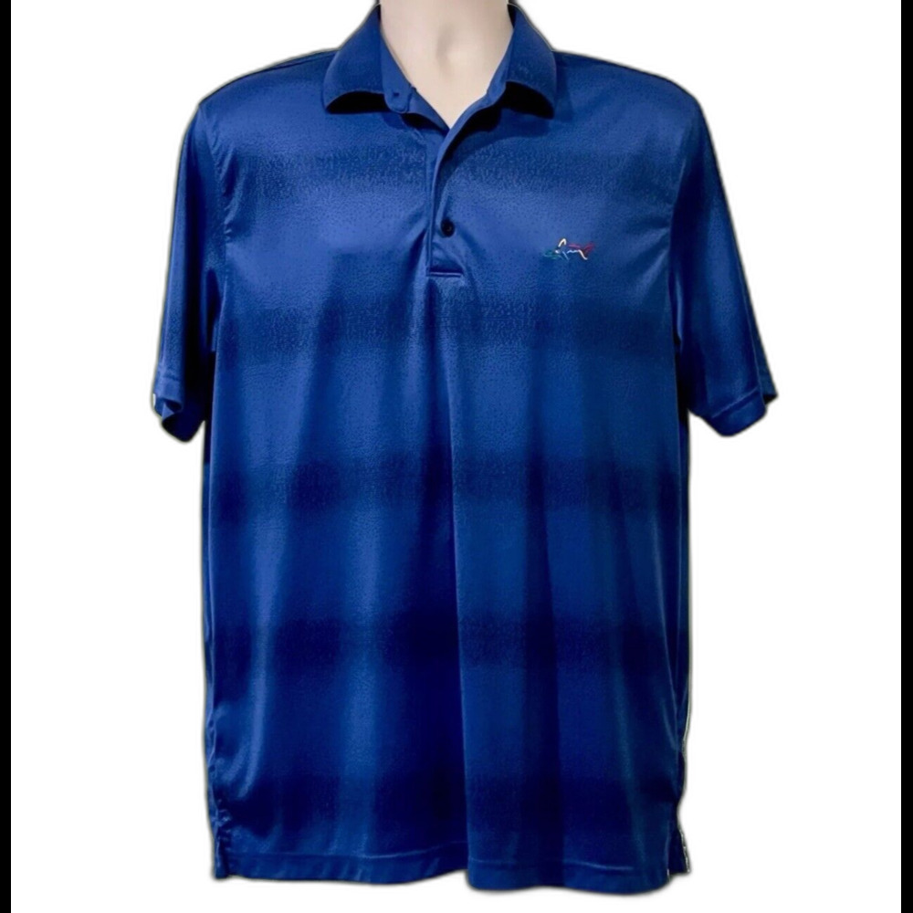 Greg Norman Golf Polo Shirt Dot Pattern Play Dry Shark Mens L Blue Athleisure - Picture 1 of 6